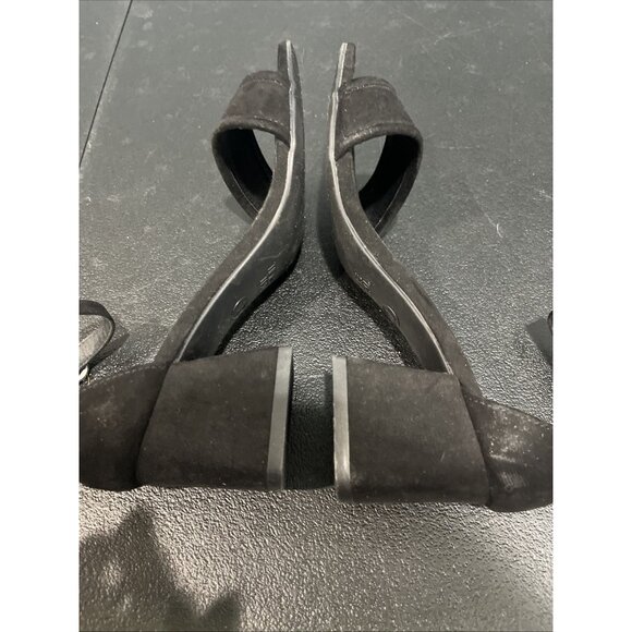 Time And Tru Low Block Heels Womens Sz 7 Black Faux Suede Open Toe Ankle Strap - Picture 7 of 8